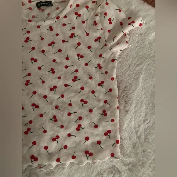 4/$10 Bundle Sale: White Cherry Short Sleeve Crop Top - Picture 3 of 4